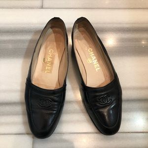 Chanel logo loafer flats
